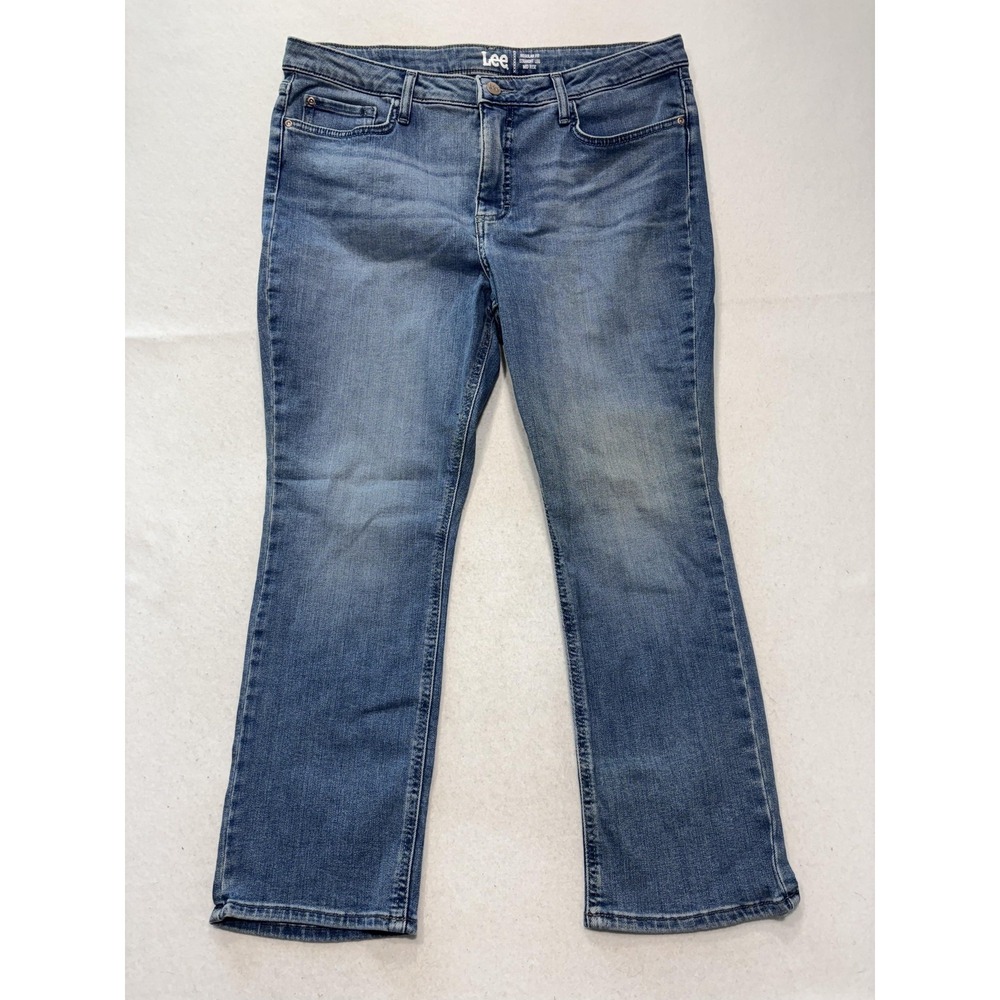 Lee Jeans Womens 16P Blue Medium Wash Mid Rise Straight Regular Stretch 34x29